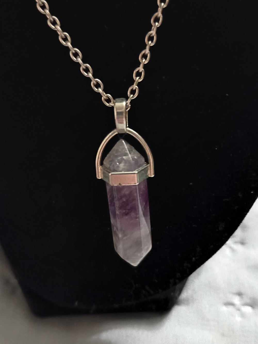 Crystal Point Pendant on Silver Chain Necklace